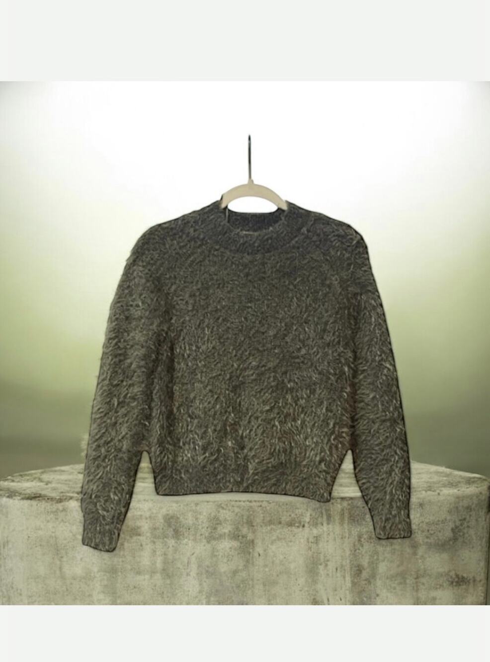 Pink Rose Green Fuzzy Sweater Size XS Pit